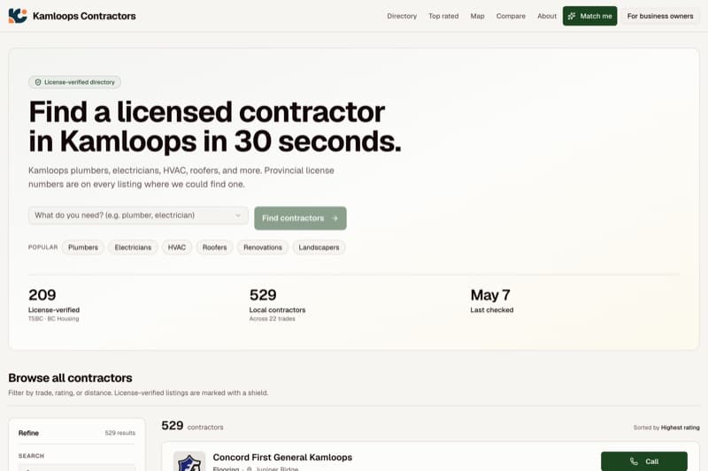 Kamloops Contractors website