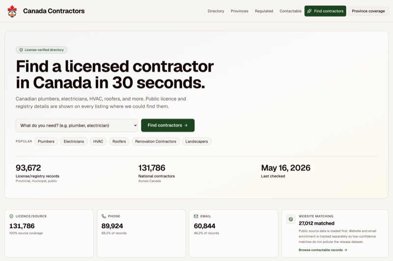 Canada Contractors website