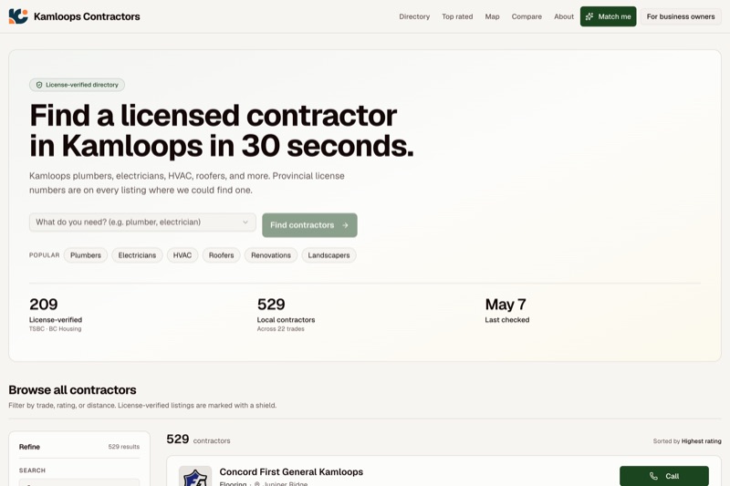 Kamloops Contractors website